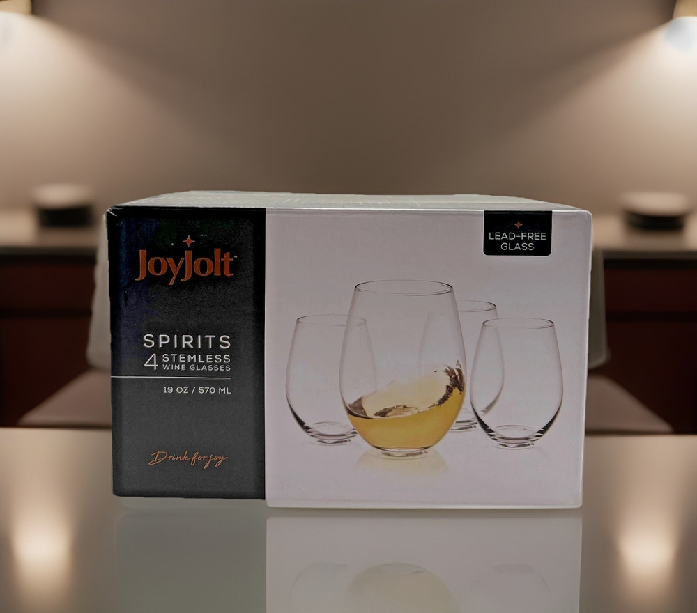JoyJolt Spirits Stemless Wine Glasses Red or White Wine Set of 4, 19 Ounces NIB